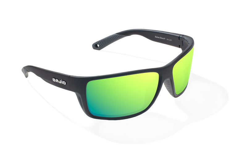 Bajio Bales Beach Polarized Sunglasses - Black Matte Green Mirror Glass Lens
