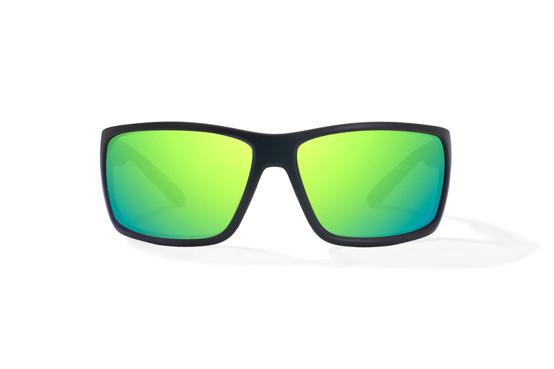 Bajio Bales Beach Polarized Sunglasses - Black Matte Green Mirror Glass Lens