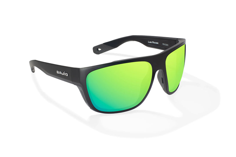 Bajio Las Rocas Polarized Sunglasses - Black Matte Green Mirror Glass Lens