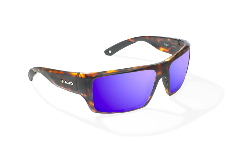 Bajio Nato Polarized Sunglasses - Brown Tort Gloss Violet Mirror Glass Lens