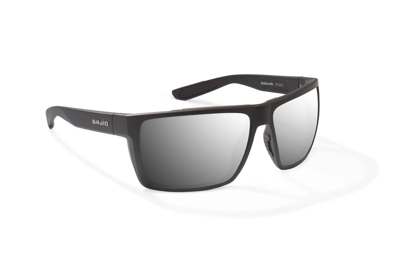 Bajio Stiltsville Polarized Sunglasses - Black Matte Silver Mirror Glass Lens