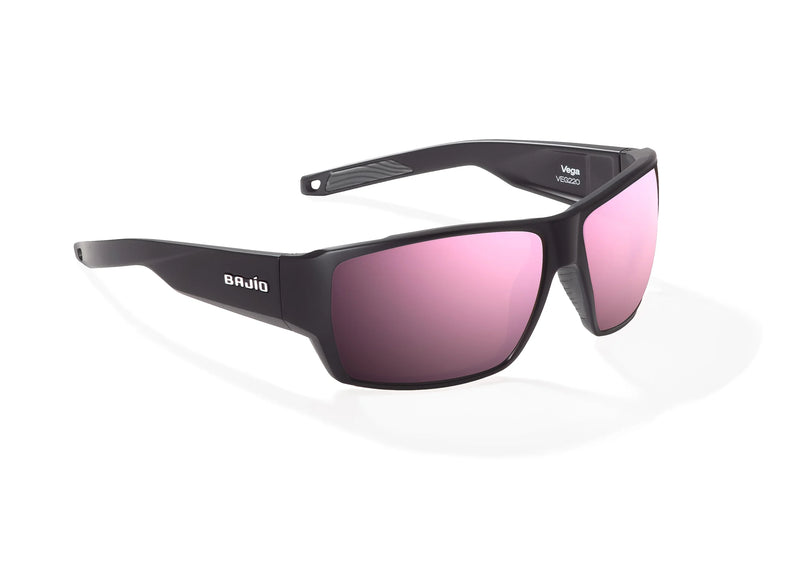 Bajio Vega Polarized Sunglasses - Black Matte Rose Mirror Glass Lens