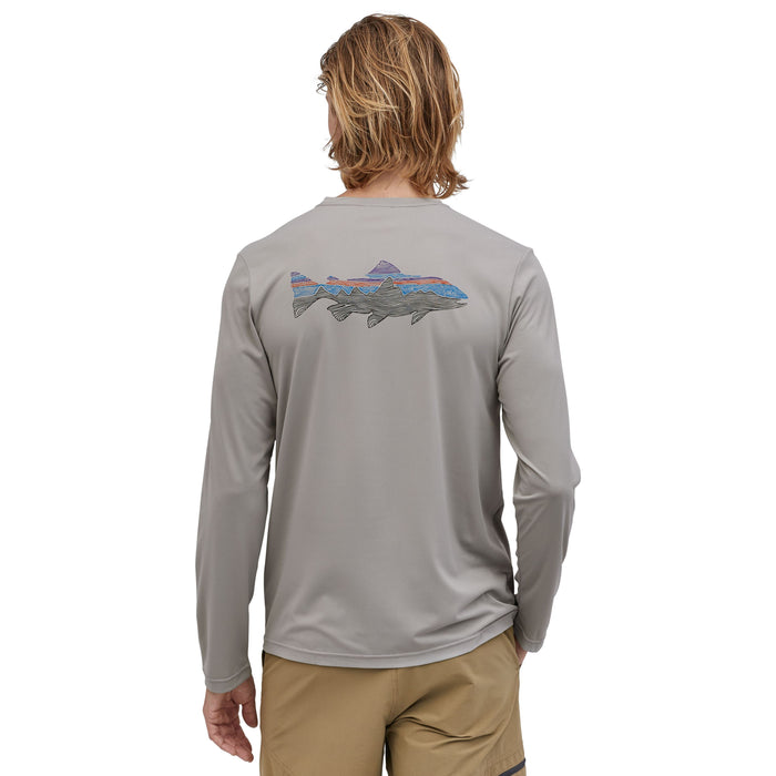 Patagonia Capilene Cool Daily Long Sleeve Fish Graphic Shirt Woodgrain Fitz Roy Trout: Salt Grey Image 03