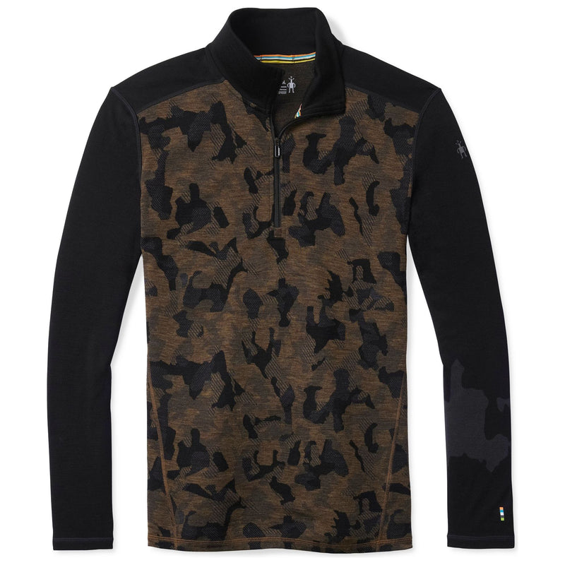Smartwool Merino 250 Baselayer Pattern 1/4 Zip Military Olive Camo-Black Image 01